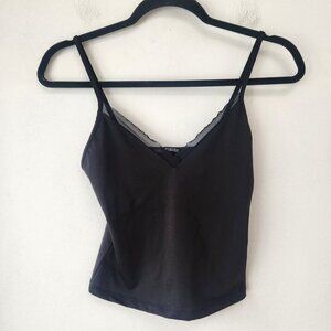Zara Black Cami Tank Top Crop Top Mesh Trim Goth Witchycore Women's S